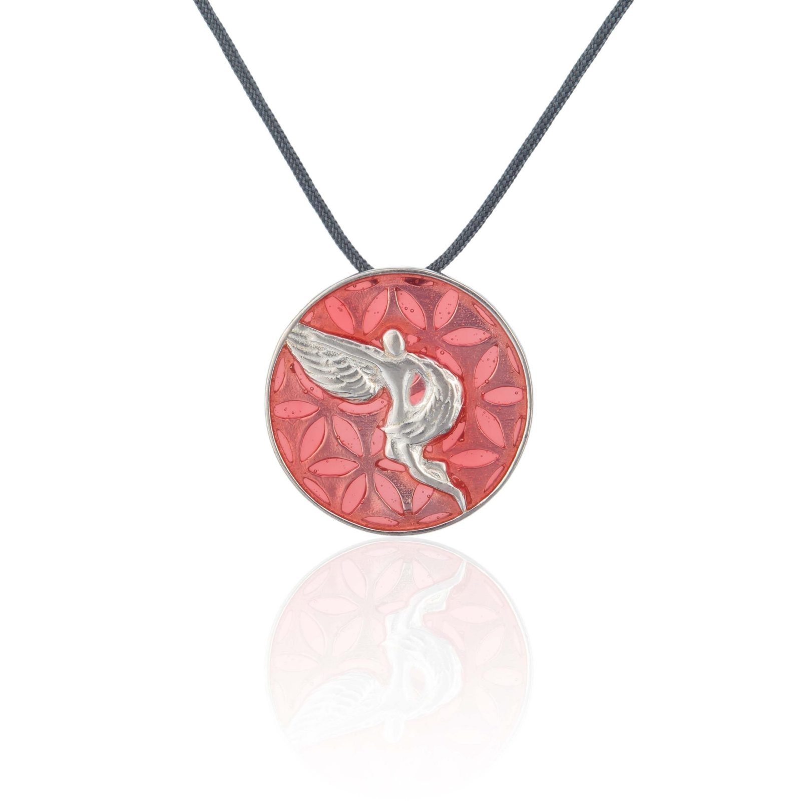 Gurdian Angel on Flower of Life  Pendant with Enamel (large)