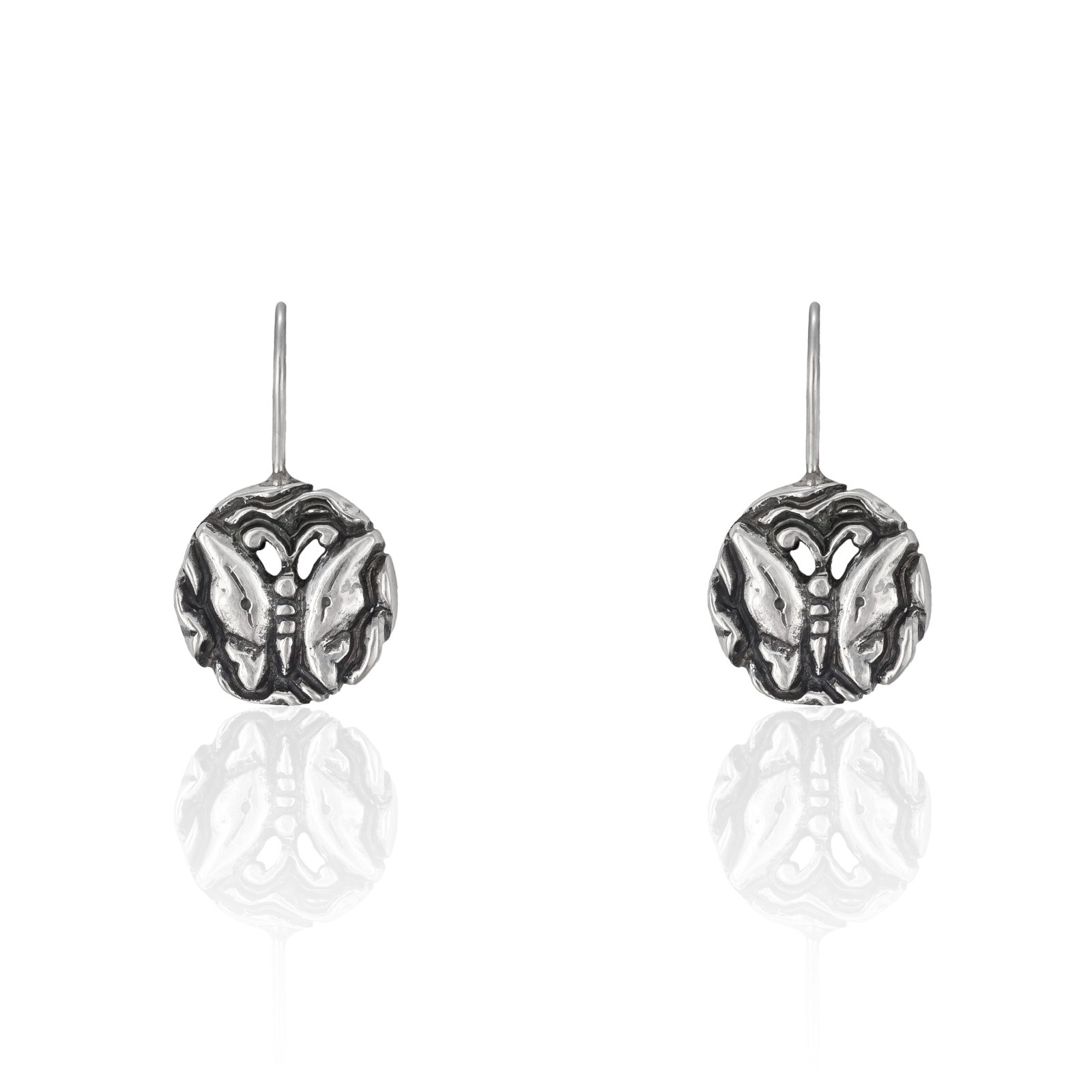 Butterfly Round Silver Earrings